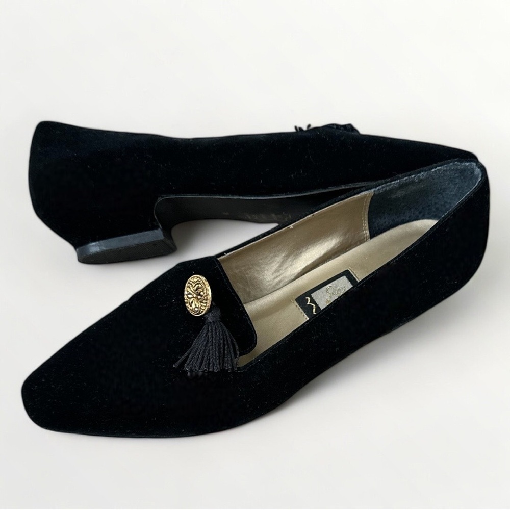 Vintage 90s Nina Tasseled Loafers Sole Composition Leather Black Slip On Size 7N